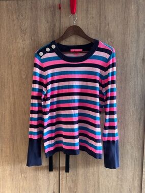 Lilly Pulitzer Women’s Striped Crewneck Sweater with Decorative Buttons M